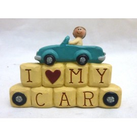 Blossom Bucket Blue "I Love My Car" Car Lovers Auto Fans Figurine Paperweight