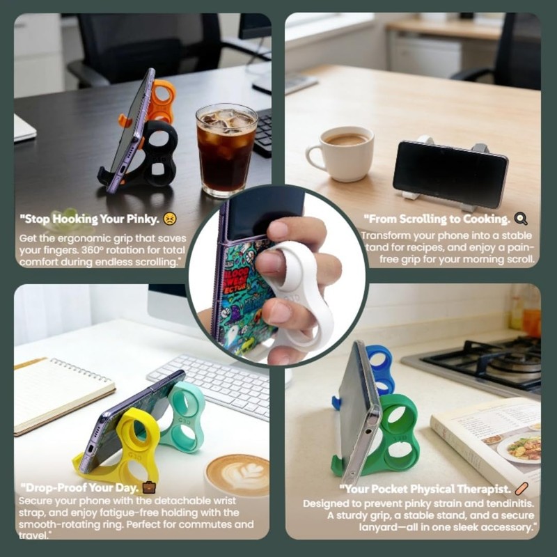ENOMIN 3D Printed Phone Finger Holder- 360° Rotatable Ring to
