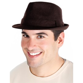 Funky Junque Fedora Hats for Men Premium Wool Blend Fedoras Structured Short Brim Vintage Trilby Felt Teardrop Stetson, Brown, 6 3/4-7 1/8