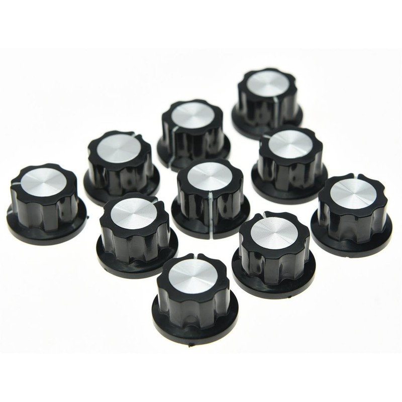 KAISH 10x Guitar Mini Effect Pedal Knobs 6mm Black w/Silver