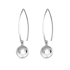 Savlano 925 Sterling Silver Ear Wire Threader Bead Ball Dangling Drop Earrings for Women Available in 6MM, 8MM, 10MM and 12MM -Made in Italy Comes With Savlano Gift Box (10MM)