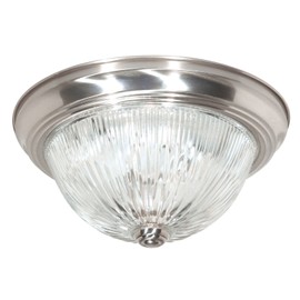 NUVO SF76/611 Three Light Flush Mount, Brushed Nickel/Clear Ribbed Glass