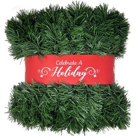 50 Foot Garland for Christmas Decorations - Non-Lit Soft Green Holiday Decor for Outdoor or Indoor Use - Premium Quality Home Garden Artificial Greenery, or Wedding Party Decorations(1, 50 FT Premium)