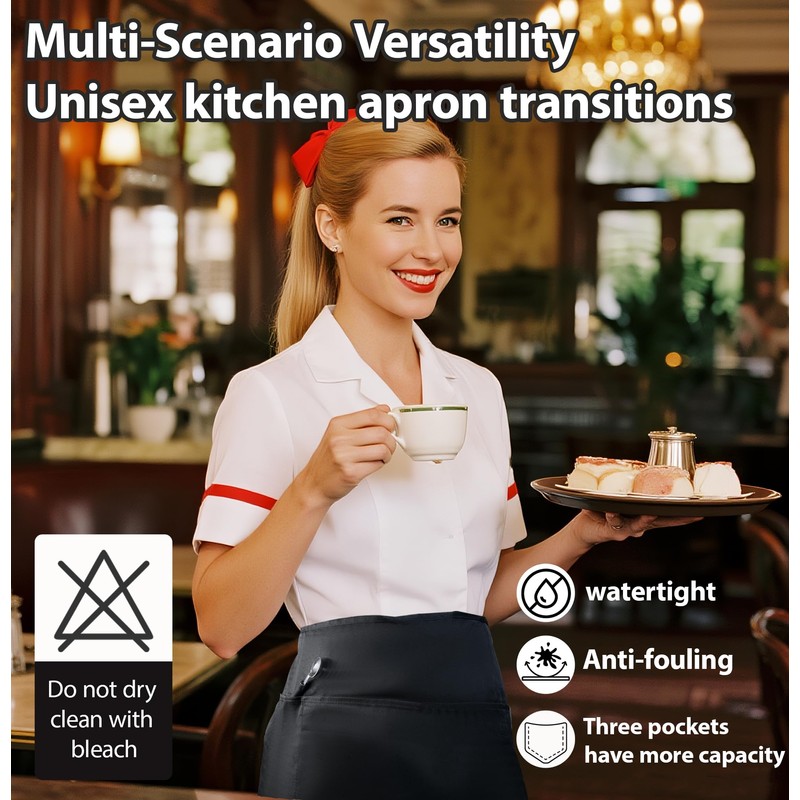 DAQUN 3 Pcs Waitress Apron, Waist Apron, Half Server Bistro