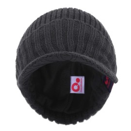 Janey&Rubbins Daily Knit Visor Beanie Hat with Earflaps Fleece Lined Brimmed Skull Ski Cap (VB-Gray)