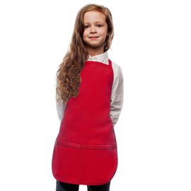 Red Kids Art Smock, Apron, Poly/Cotton Twill Fabric (Extra Large)