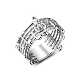 JUNTEN 925 Sterling Silver Ring Music Note Song Rings for Women Tarnish Resistant Comfort Fit Wedding Band Ring Size 8