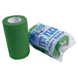 Dura-Tech Green Vet Flex Bandage First Aid Wrap | for Horses, Dogs and Others | Self-Adhesive Cohesive Tape | 4” Wide and 5 Yards of Length | Package of 18 Rolls