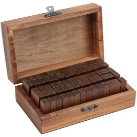 Kurtzy Stamp Set Wood & Rubber, Letter Stamp Alphabet Numbers Symbols (70 Pieces) - Multipurpose Wooden Stamp Number Stamp Letter Stamp with Vintage Wooden Box for Cards, Stamps, Crafts