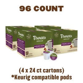 Panera Bread Hazelnut Crème Light Roast Coffee, Single Serve 96 Count Pods (4 Packs of 24)