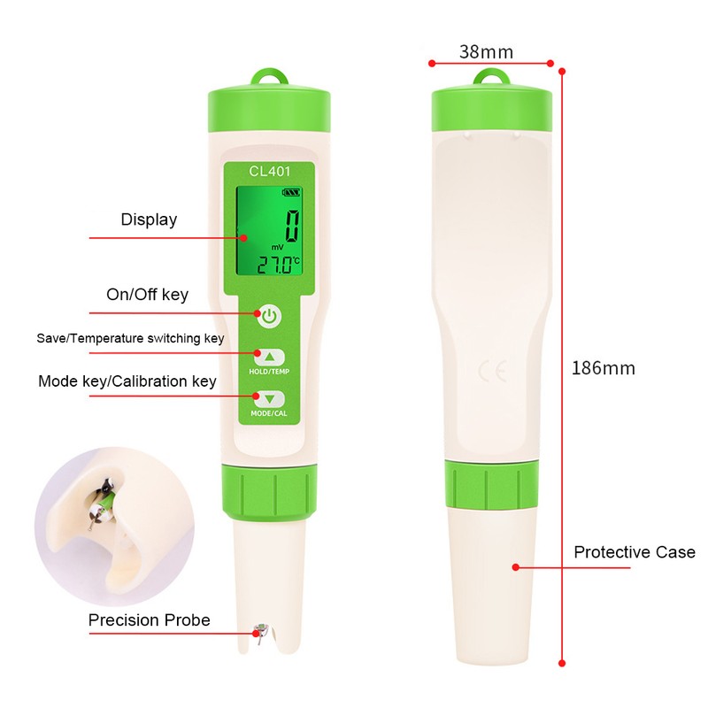 Chlorine Testing Pen 4-in-1 Water Chlorine Content Measuring Pen Swimming