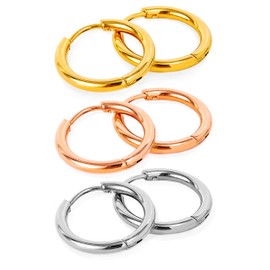 Gold Tiny Huggie Hoops Earrings Sets for Men Women Thick Bold Earrings Gold Conch Hoops Earrings Hypo-allergenic Ear Accessories for Her -HE, S (0.3" / 8mm), Stainless Steel Yellow Gold Silver, No