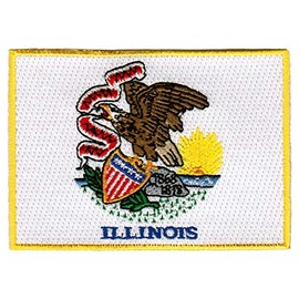 Illinois State Flag Embroidered Patch Iron-On IL Emblem White