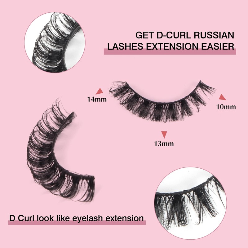 Parriparri Russian False Eyelashes, Russian Strip Lashes, D Curl, Artificial