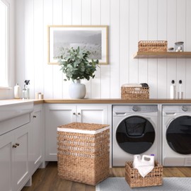 Seville Classics Premium Natural Handwoven Portable Laundry Bin Basket with Carrying Handles, Household Storage for Clothes, Linens, Sheets, Rattan, 3-Piece Hamper Set