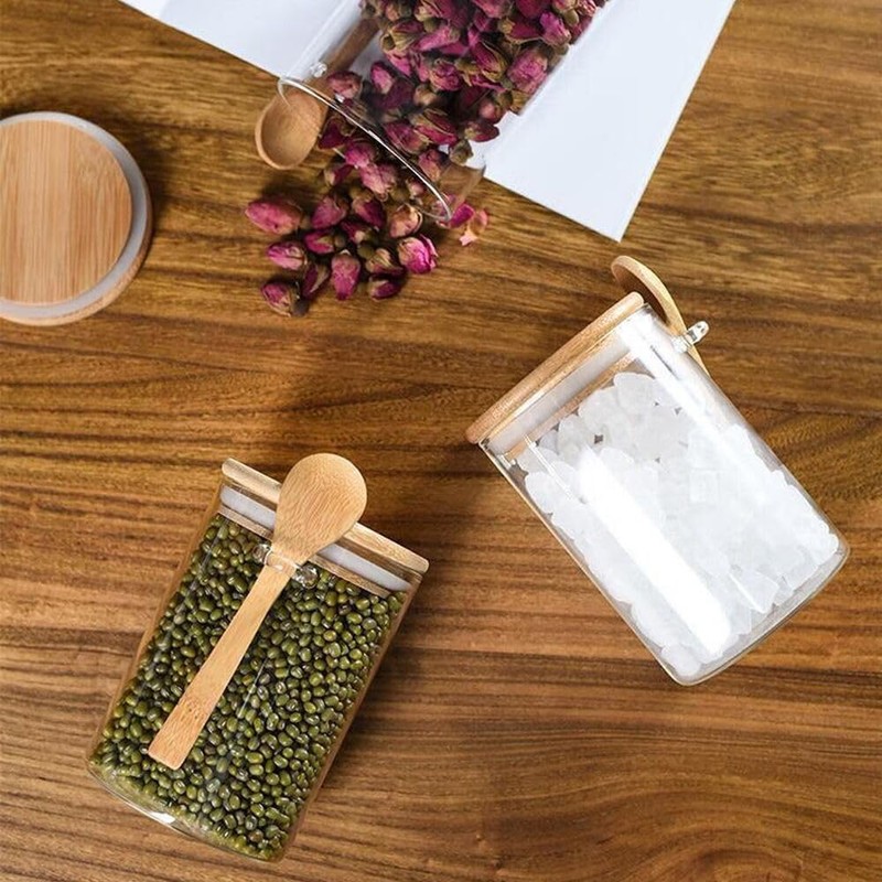 Deeriz Airtight Food Storage Containers with Bamboo Lids and Spoon
