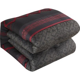 TRP 7 Piece Bed-in-Bag Set Pretty Intricated Embroidered Vertical Strips Luxury Comforter Set Cal.King Size | All Seasons Aesthetic Bedding Black Red Grey Color Soft Cozy Rich Farmhouse Look