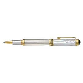 Xezo Maestro Rollerball Pen, Fine Point. Solid 925 Sterling Silver with Oceanic White Mother of Pearl and Pure Platinum Plating. Handcrafted, Limited Edition, Serialized