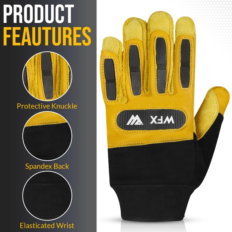 WFX Mens Leather Gardening Gloves Safety Work Gloves for Garden