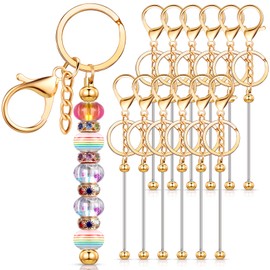 Tondiamo 12 Pcs Beadable Keychains Bars Bulk Blank Beaded Metal Keychain for Craft DIY Gift(Gold)