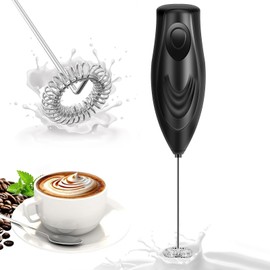 Milk Frother Handheld Whisk Battery Powered Drink Mixer, Milk Frother Foamer & Mini Drink Mixer Coffee Frother Whisk, Electric Portable for Latte, Cappuccino, Hot Chocolate- Black