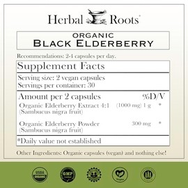 Herbal Roots Organic Black Elderberry Capsules | Max Strength | Made with Organic Sambucus | 60 Vegan Capsules