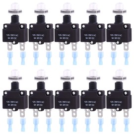 Swpeet 30Pcs 5Amp Thermal Circuit Breaker with Quick Connect Terminals and Waterproof Button Caps Assortment Kit,Waterproof Push Button Manual Reset Circuit Breaker 32V DC 125/250VAC 50/60Hz