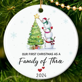 Family of Three Christmas Ornament 2024 - Baby's First Christmas Ornament - Newborn Baby Boy, Girl 1st Christmas - New Parents, First Time Mom, Dad, Mommy, Dad Gifts for Couple - Pregnancy Gift