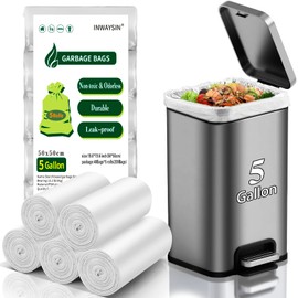 Compostable 5 Gallon Trash Bag - Inwaysin Biodegradable Small Garbage Bags Unscented Thickened & Strong Waste Basket Liners for Bathroom Kitchen and Office (5 Rolls, 200 Count)