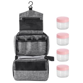 Kulturbeutel, Kulturbeutel, Herren, Reisen, Kulturbeutel, Damen, wasserdicht, wiederverwendbar, mit Haken, 4 Flaschen, Spender, Reißverschluss, grau, Einheitsgröße
