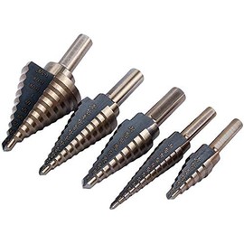 5 Pieces Spiral Groove Step Drill Bit Set Made of HSS Stainless Steel Bit Holder Peeling Drill Taper Drill Bit Metal Drill Bit Set for DIY Plastic Wood Metal Aluminium Iron
