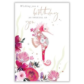 Abacus Cards Female Birthday Card - General Card for Women/Girls - Seahorse, Seashells & Flowers with Foil & Embellished Details - Recyclable & Eco-Friendly