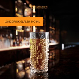 Nachtmann Punk Long Drink Glasses – Set of 4 Lead-Free 12.6 oz Crystal Tumblers Featuring Studded Design, Tall Machine-Made Glassware for Cocktails, Mocktails, Soda, Water, Home Bars