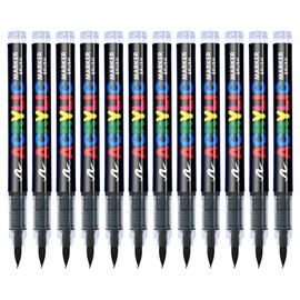 KsopiaVobs Acrylic Paint Pens, Soft Brush Tip Acrylic Paint Markers, Acrylic Markers Ideal for Canvas, Rock Painting, Wood, Stone, Glass, Ceramic, Fabric Painting, DIY Crafts (12 Pcs Black)