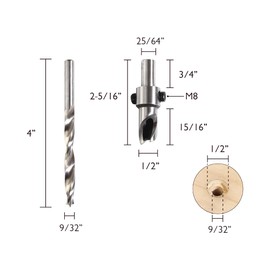 O’Skool 9/32 Inch x 1/2 Inch Counterbore Drill for 1/4" Screws, Flat countersunk Drill bit, Flat Countersink Drill bit, Stepped Drill, Step Drill