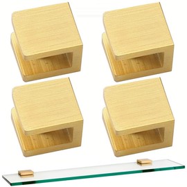 Glass Shelf Clamp, No-drill-on-glass Fixed Panel Shower Door Clip Holder Bracket Support Fixed Panel U-Clamp (4, Gold clamp for 6~10mm glass)