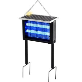 Qualirey 1 Pcs Solar Bug Zapper Outdoor Waterproof Mosquito Zapper with 3000v High Powered Rechargeable Electric Mosquito Killer with Grounding Bracket Fly Insect Trap for Patio Garden