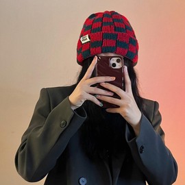 Unisex Beanie Warm Winter Hat Checked Hat Winter Knitted Hat Thermal Knitted Hat Running Hat Winter Hat Soft Slouch Kint Hat Cap for Men Women, A Green