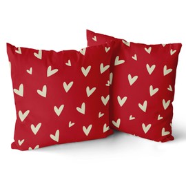 Valentines Day Pillow Covers 18x18 Set of 2 Red Love Heart Holiday Decorative Throw Pillows Romantic Valentine Themed Gifts Pillowcase Cotton Square Cushion Cover Decor for Home Couch Bed Soft