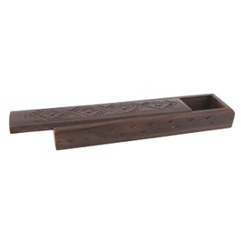 GURU SHOP Incense Stick Box, Pen Box with Carved Ornament, Storage Box, Brown, Wood, 3.5 x 24 x 6 cm, Incense Stick Holder