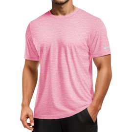 MAGCOMSEN Running Shirts for Men Dry Fit Moisture Wicking Top Casual Workout Crew Neck Activewear T-Shirts Pink, M