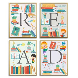 AUNMER Classroom Read Posters Prints Set of 4 - Reading Nook Decor, Modern Neutral Reading Corner Decor, Pre School Elementary Middle School Daycare Library Classroom Wall Decor