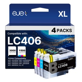 LC406 Ink Cartridges for Brother Printer - LC406XL LC406 Replacement for Brother LC406 Ink Cartridges Use with MFC-J4335DW MFC-J5855DW MFC-J6555DW MFC-J4535DW MFC-J6955DW MFC-J4345DW Printers, 4 Pack