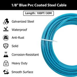 Sunshade Sail Wire, Clothesline, PIUM 1/8" PVC Coated Wire Rope Kits, 7x7 Strand 100Ft Steel Cable for Decking Rails, Sun Shade Sails, Clothesline and Garden Steel Cable Kits