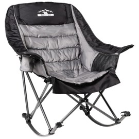 Tisetrail Oversized Rocking Camping Chair, Fully Padded Camp Chairs for Adults with Side Pocket and Cup Holder, Heavy-Duty 400lbs Capacity, Black & Gray
