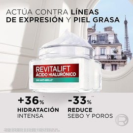 LOreal Paris Revitalift cido Hialurnico Gel Crema Anti Brillo, Controla Produccin de Sebo con cido Hialurnico  cido Saliclico y Disminuye Poros...    