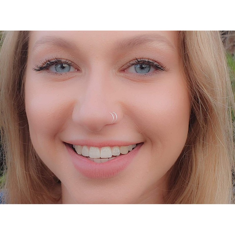 Tiny Silver Double Hoop Nose Ring - Spiral Nose Ring
