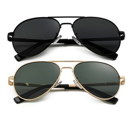 JOVAKIT Kids Small Polarized Aviator Sunglasses for Girls and Boys Age 4-16 (Black/Grey + Gold/G15)