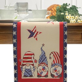 Happy Independence Day Linen Table Runner Kitchen Dining Table Decor, Seasonal Home Decoration Indoor Outdoor Party Item 33x180 Centimeters /13 x 72 Inches