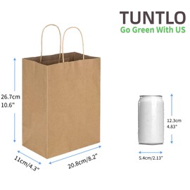 TUNTLO Gift Bags 10.6x8.2x4.3 100 Pack Medium Size Brown Paper Bag With Handles,Kraft Paper Bags for Small Business Bulk Bags,Wedding Party Favor Bags, Shopping Lunch Bags, Birthday Celebrations Bags